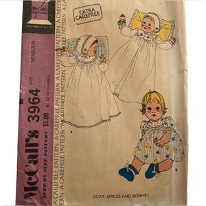 Vtg McCall's sewing Patterns Newborn 6 months Dress Bonnet & Coat 1974 3964 Cut